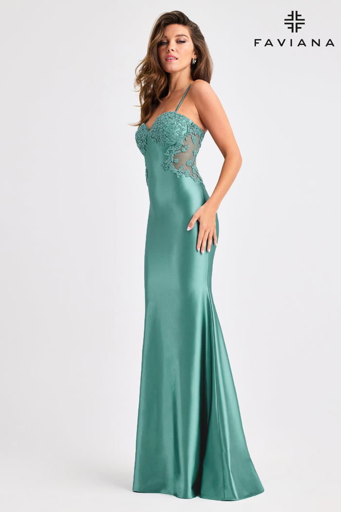 Faviana 11403 2 Strap Beaded Gown with Side Panel
