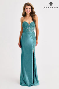 Faviana 11404 Satin Corset Gown