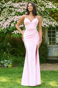 Faviana 11406 Beaded Satin Corset Gown