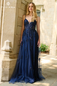 Faviana 11413 Lace Open Back Beaded Tulle Gown