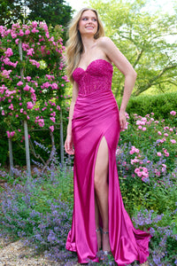 Faviana 11425 Strapless Beaded Satin Gown with Rouching