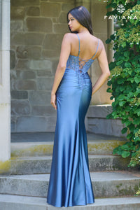 Faviana 11433 Double Strap Corset Lace Gown with Side Rouching