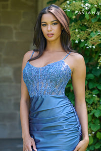 Faviana 11433 Double Strap Corset Lace Gown with Side Rouching