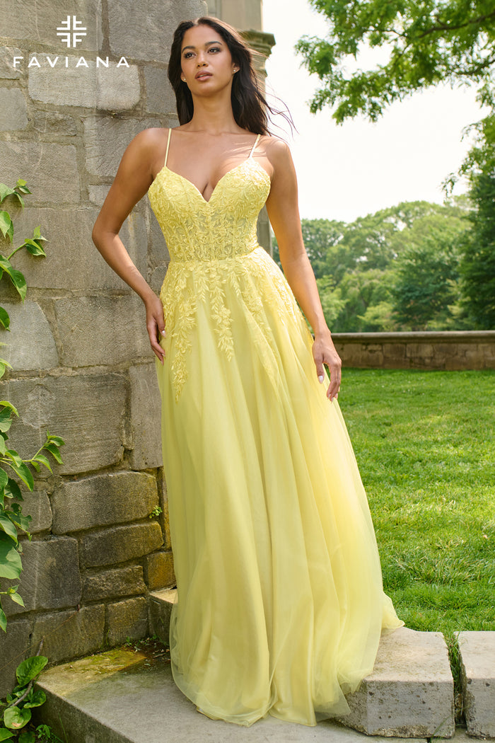 Faviana 11438 Embroidered Tulle Gown