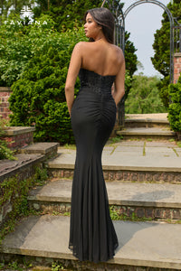 Faviana 11445 Strapless Beaded Mesh Gown with Slit