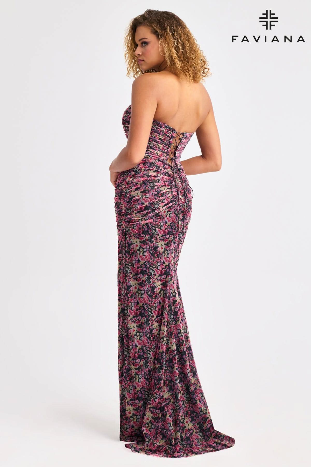 Faviana 11461 Rouched Mesh Floral Gown