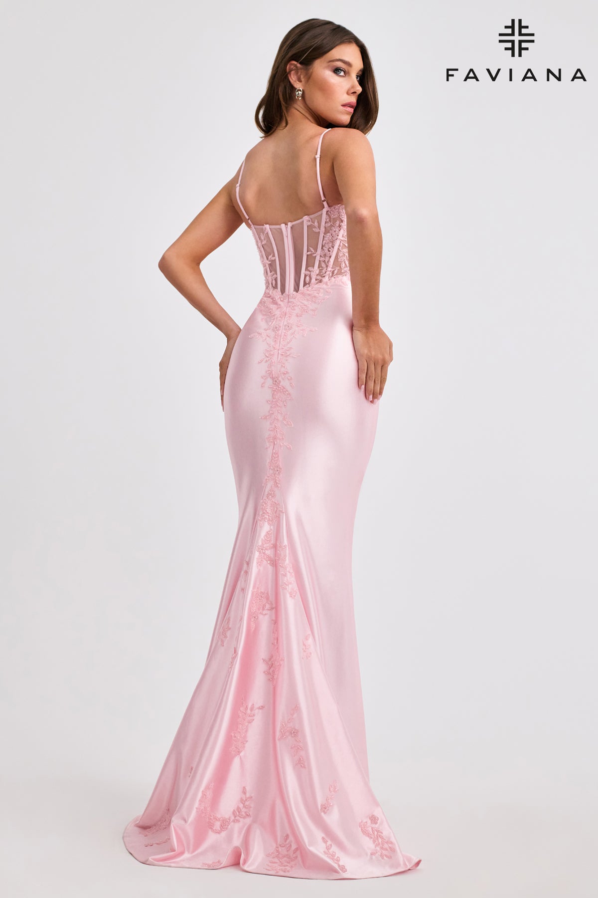 Faviana 11466 Satin Gown with Side Inset and Slit