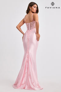 Faviana 11466 Satin Gown with Side Inset and Slit