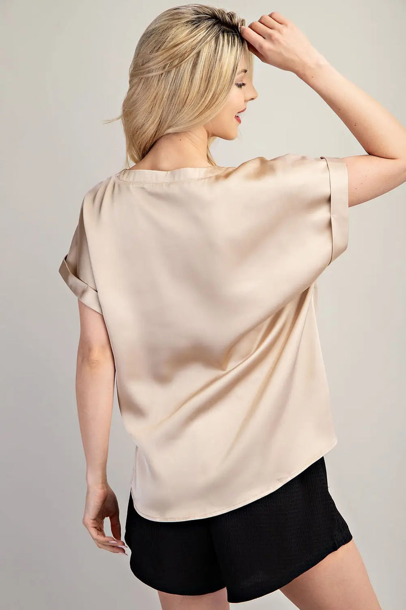 V-Neck Short Sleeve Top | Taupe