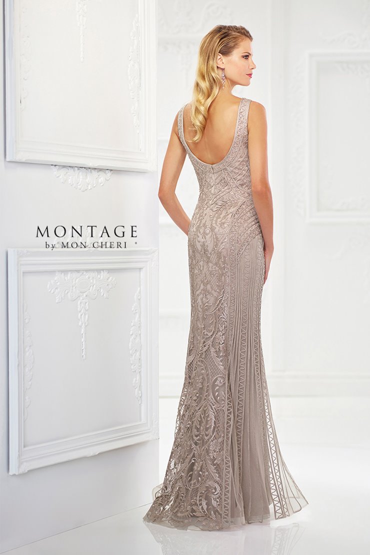 Montage 118975 V-Neck Ribbon Lace Gown