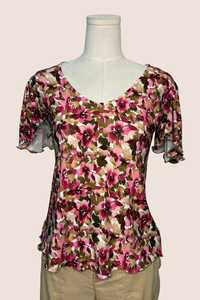 Short Sleeve Flounce Top | Pink/Mocha Floral