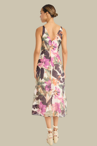 Double Floral V-Neck Seamed Dress | Ivory/Berry