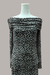 Off-the-Shoulder Mesh Top | Animal Print, Black