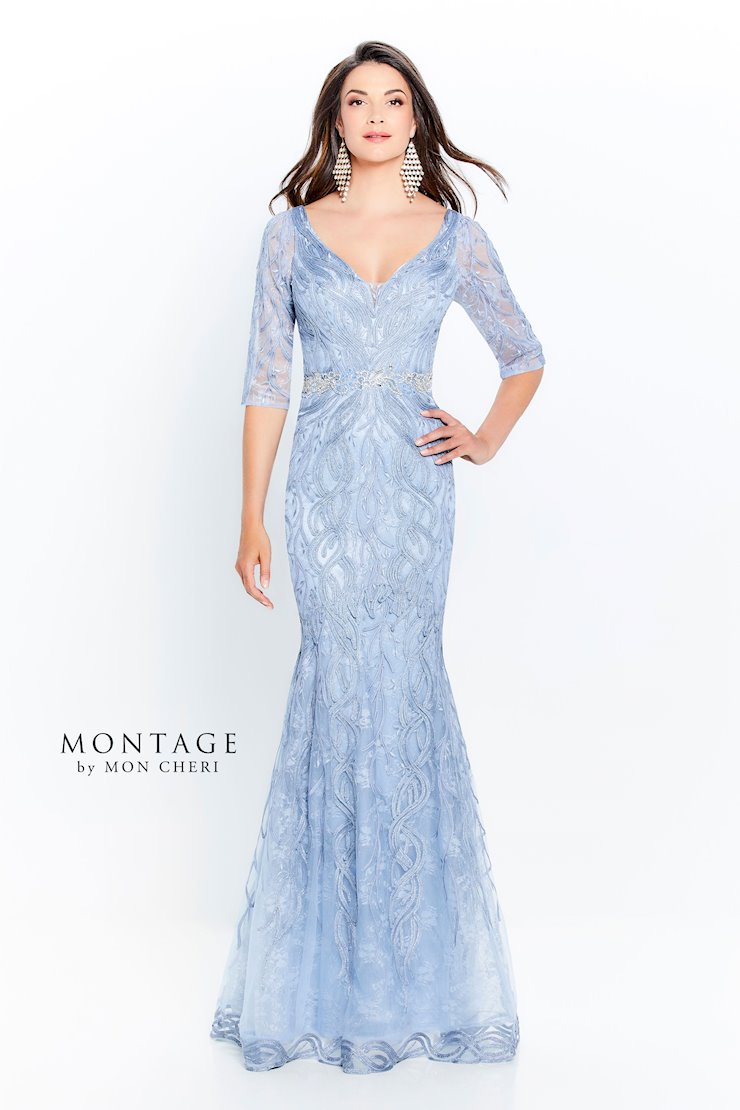 Montage 120921 V-Neck Metallic Ribbon Gown