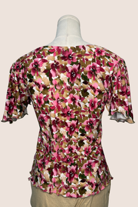 Short Sleeve Flounce Top | Pink/Mocha Floral