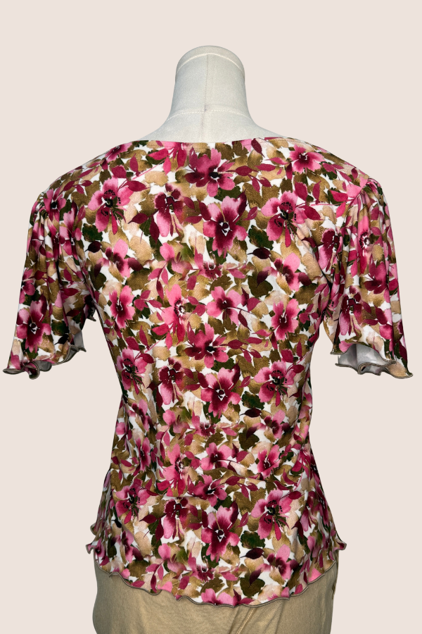 Short Sleeve Flounce Top | Pink/Mocha Floral