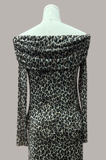 Off-the-Shoulder Mesh Top | Animal Print, Black