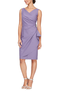 Ruched Surplice Neck Ruffle Dress w/ Beaded Waist Detail | Icy Orchid