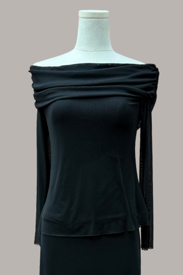 Off-the-Shoulder Mesh Top | Animal Print, Black