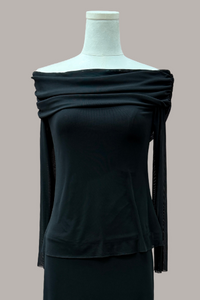 Off-the-Shoulder Mesh Top | Animal Print, Black