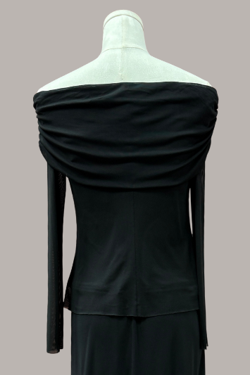 Off-the-Shoulder Mesh Top | Animal Print, Black