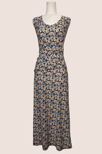 Sleeveless V-Neck Top with Rouching | Yellow/Blue Floral