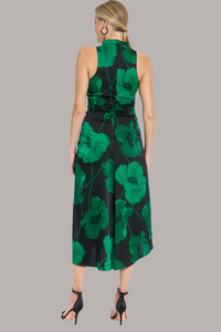 Sleeveless Floral Charmeuse Ankle Dress | Black/Evergreen