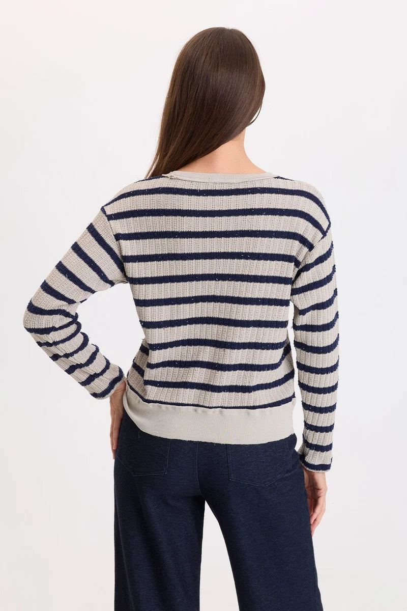 Goldie Long Sleeve Waffle Stripe Top | Whitecap