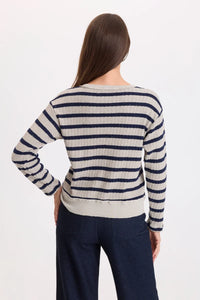 Goldie Long Sleeve Waffle Stripe Top | Whitecap