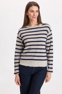 Goldie Long Sleeve Waffle Stripe Top | Whitecap