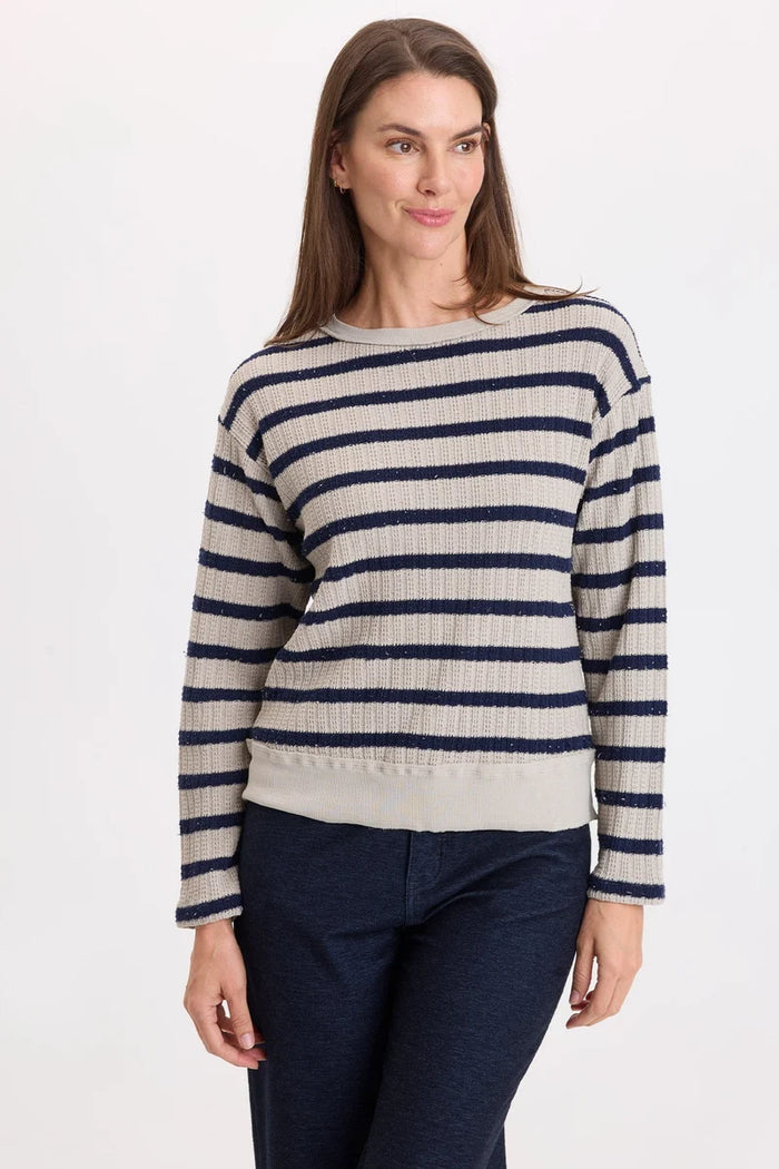 Goldie Long Sleeve Waffle Stripe Top | Whitecap