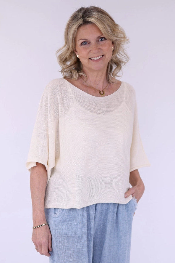 Cotton Blend Short Tunic Top | Cream