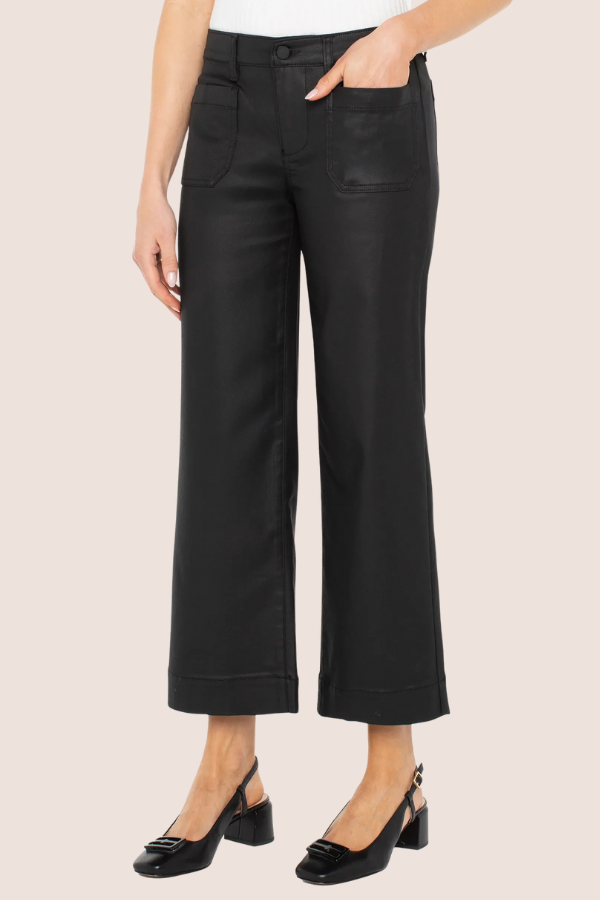 Crop Wide Leg with Patch Pockets 27" Inseam | Black Coated