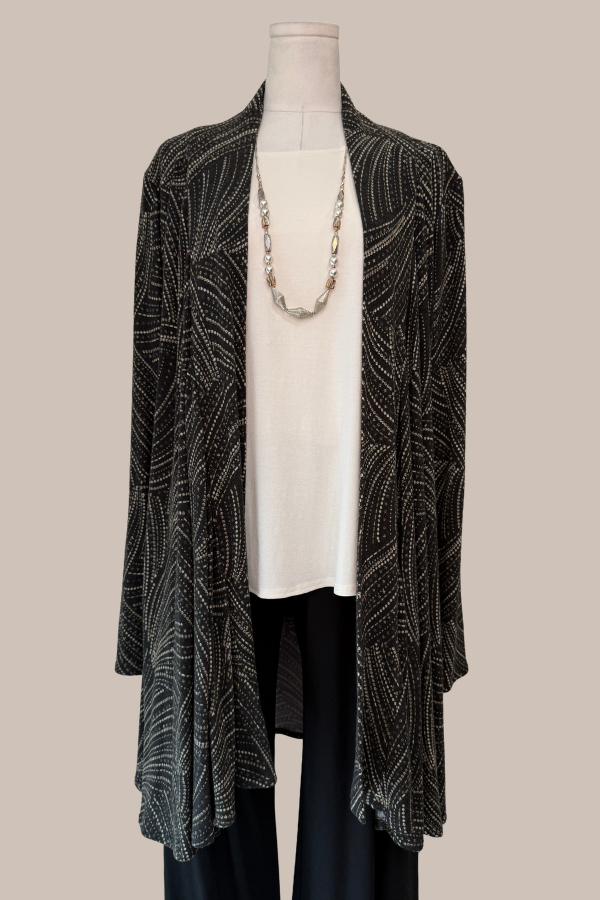 Long Sleeve Knit Swing Jacket | Black/Taupe