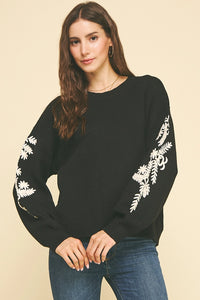 Embroidered Detail Knit Sweater | Black