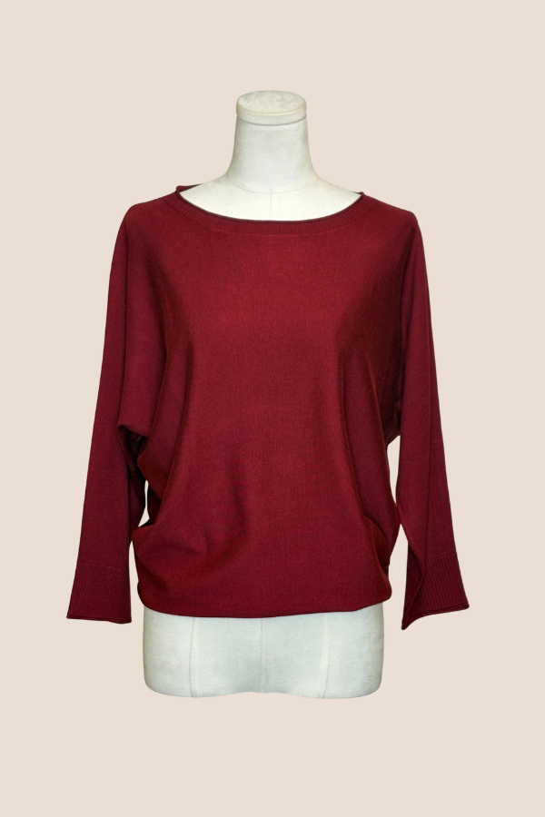 Flat Knit 3/4 Sleeve Sweater | Burnt, Red Currant