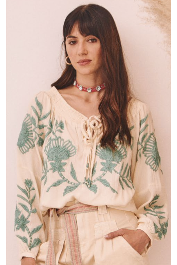 Embroidered Blouse | Water Green