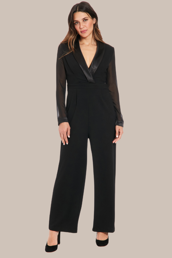Long-Sleeve Satin Crepe Jumpsuit | Black