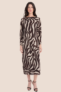 Long-Sleeve Midi Dress | Khaki/Brown