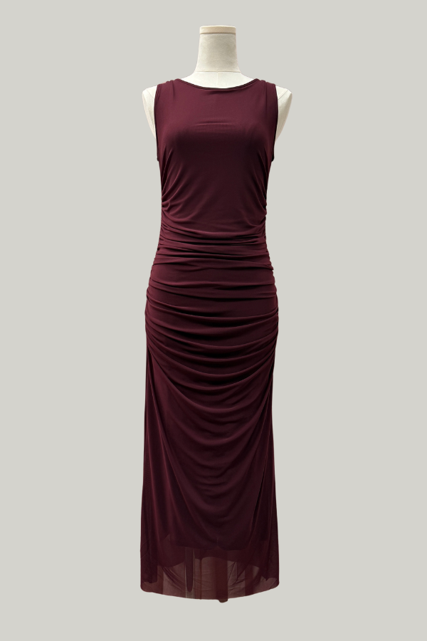Ruched Midi Dress | Wine Mesh