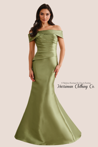 Off Shoulder Mikado Button Back Gown