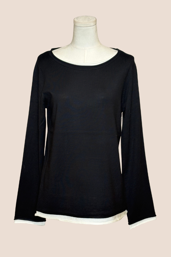 Layer Look Sweater | Black/Cream, Red Currant/Cream