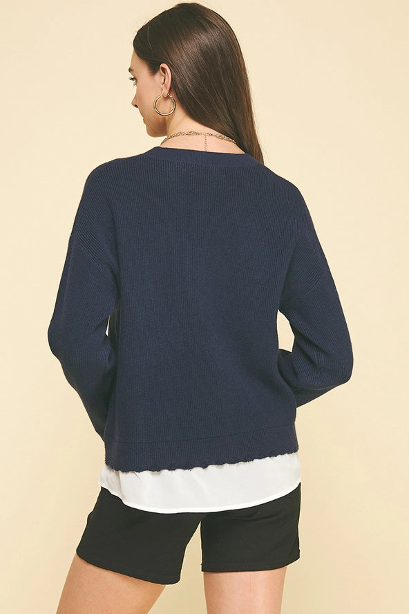 Contrast Woven Detail Sweater | Navy