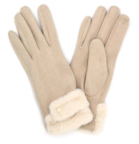 Faux Fur Cuff Smart-Touch Gloves | Black, Ivory