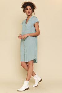 Frayed Edge Tencel Shirt Dress | Light Blue