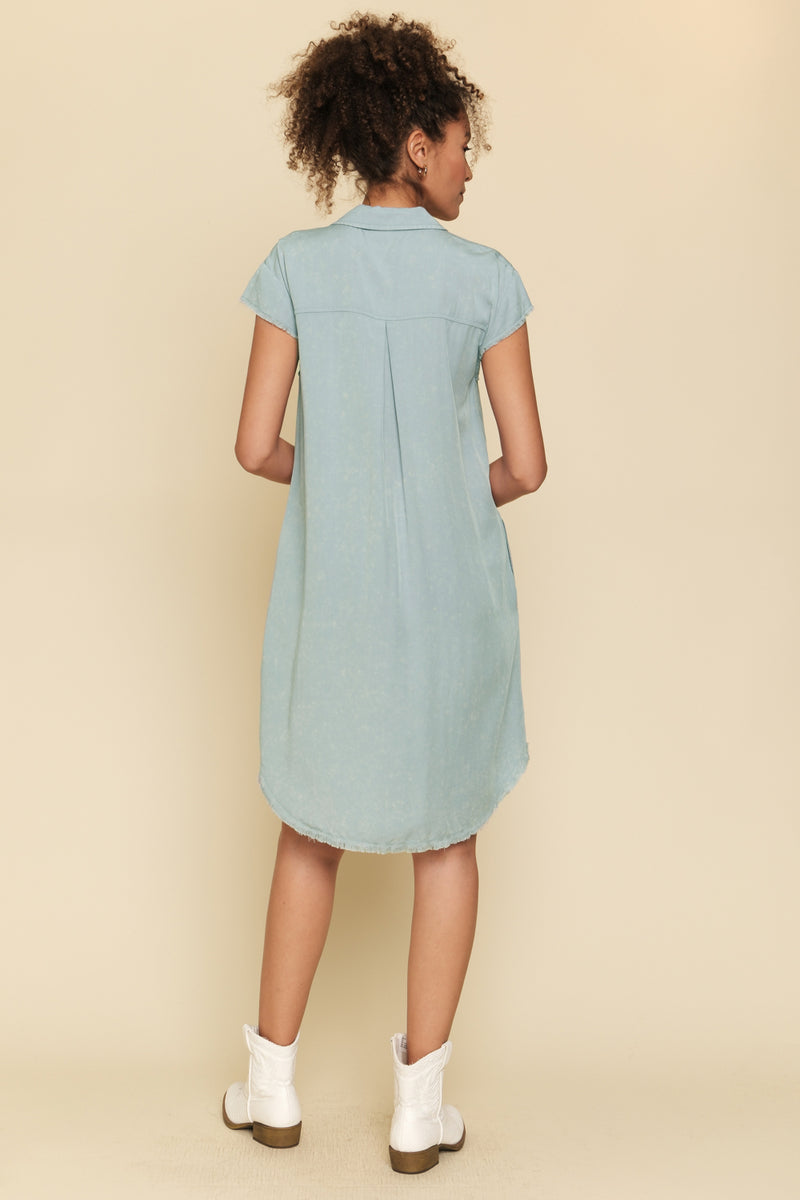 Frayed Edge Tencel Shirt Dress | Light Blue