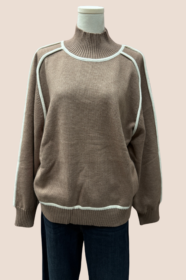 Stitch Detail Sweater | Cream/Blue, Brown/Cream