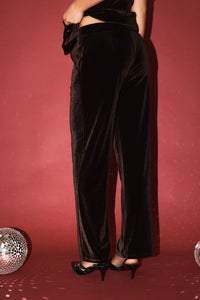 Wide Leg Velvet Pant | Brown