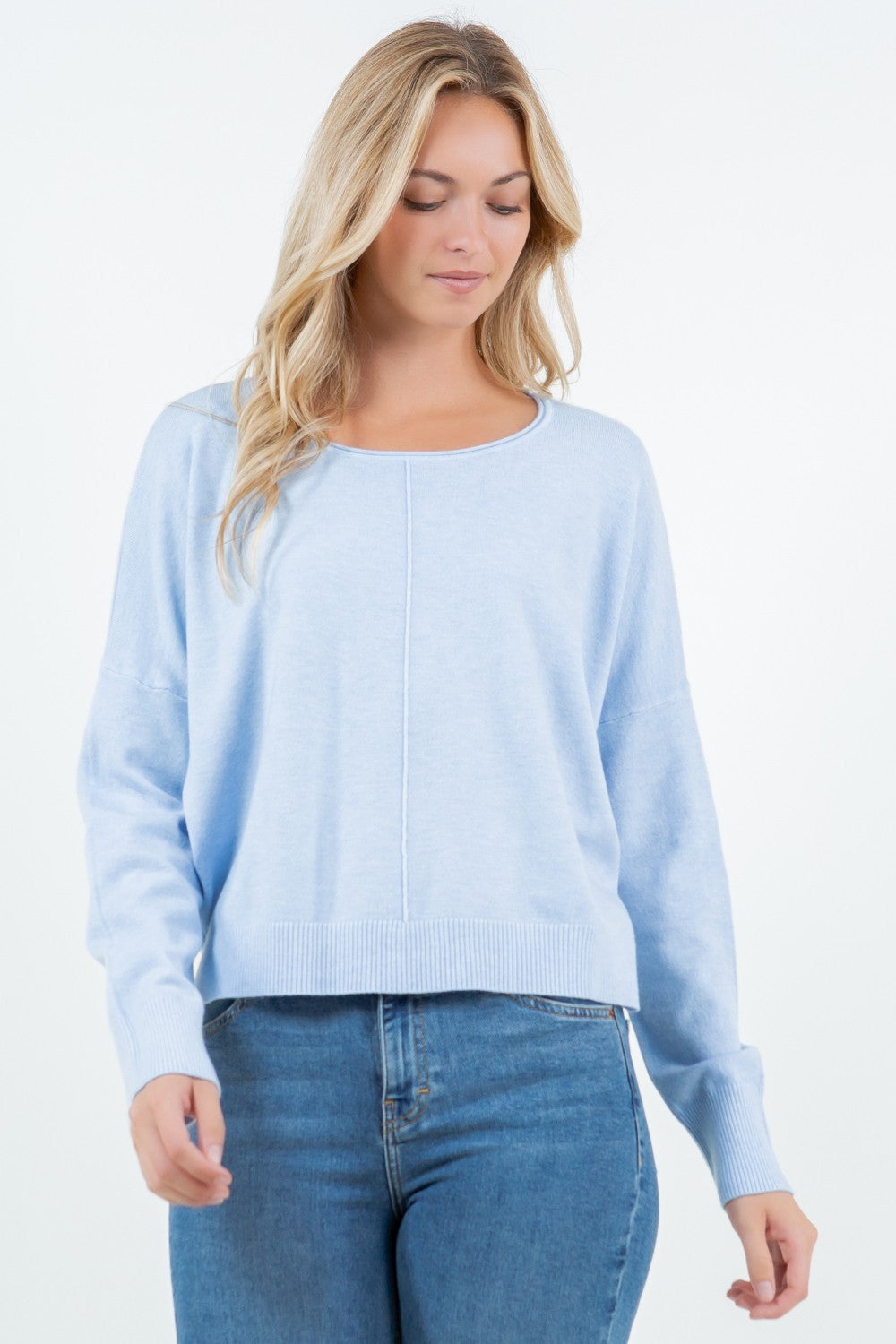 Seam Front Round Neck Pullover Sweater | Heather Capri