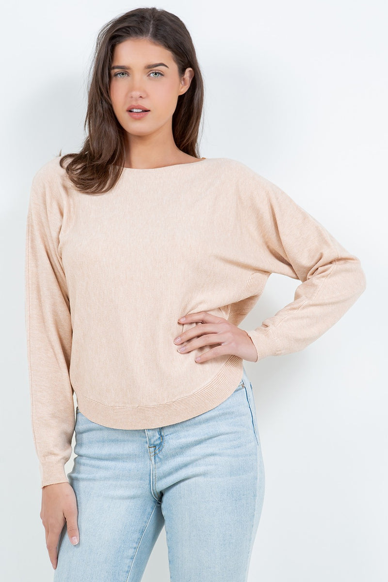 Boatneck Pullover Sweater | Black, Heather Light Taupe